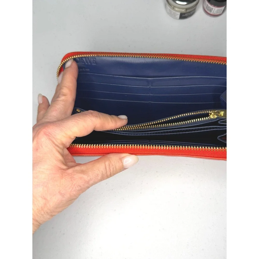 Loewe Anagram Continental Zip Wallet Red Leather Gold Hardware | Authenticated